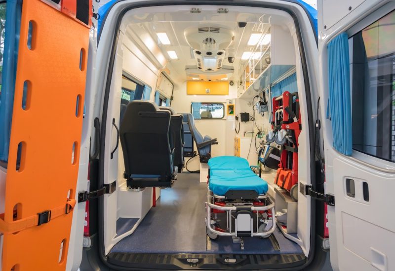 Empty ambulance with doors open